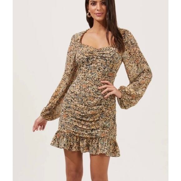 Astr The Label Womens Marcella Printed Ruched Ruffled Mini Dress XS - Picture 1 of 5